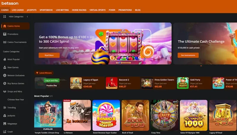 Betsson, variedad de slots y promociones estables para nuevos depósitos
